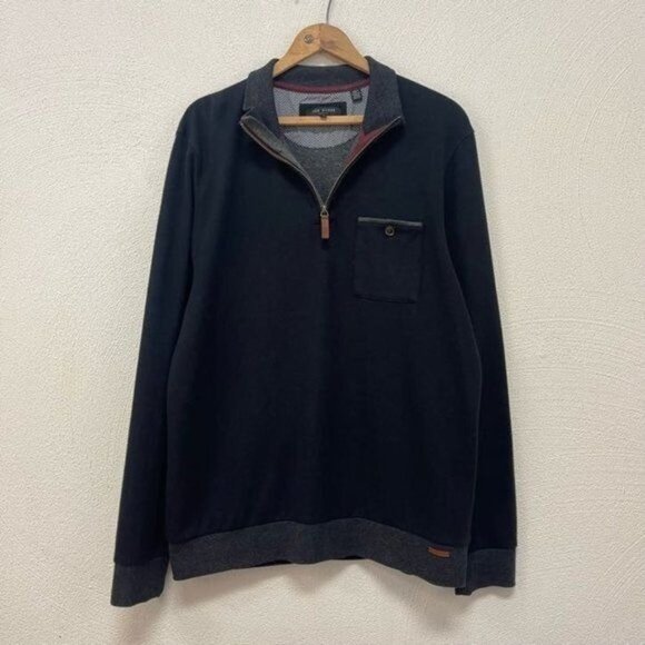 Ted Baker Men's Black Sweatshirt Quarter Zip Pocket Pullover Funnel Neck Sz L - Picture 1 of 9